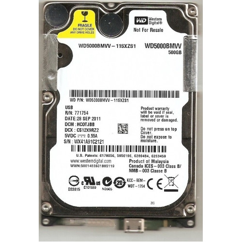 Western Digital Hard Drive 500gb Usb 2.5 Wd5000bmvv-11a1cs0