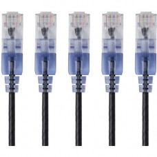 Monoprice 5-Pack, SlimRun Cat6A Ethernet Network Patch Cable, 1ft Black - 1 ft Category 6a Network Cable for Network Device, PC, Computer, Server, Printer, Router, Network Media Player, VoIP Device, PoE-enabled Device, Network Device - First End: 1 x RJ-4