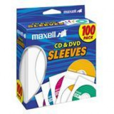 Maxell CD/DVD White Paper Sleeves, Clear Front (100/Box) 190133