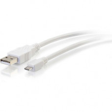 C2g 3ft USB 2.0 A to Micro-USB B Cable White - 3&#39;&#39; USB Cable - 3 ft USB Data Transfer Cable for Smartphone, Tablet, PC, Peripheral Device - First End: 1 x Type A Male USB - Second End: 1 x Type B Male Micro USB - 480 Mbit/s - Shielding - 2