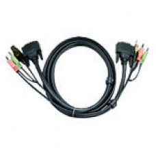 ATEN 2L-7D02UD Dual Link KVM Cable Adapter - 5.91 ft KVM Cable - First End: 2 x Mini-phone Male Audio, First End: 1 x DVI (Dual-Link) Male Digital Video, First End: 1 x Type A Male USB - Second End: 1 x Type B Male USB, Second End: 2 x Mini-phone Male Aud