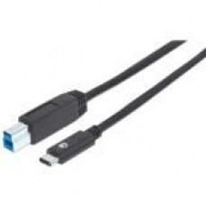 Manhattan SuperSpeed+ USB 3.1 Gen2 Type-C Male to Type-B SuperSpeed Male Device Cable, 10 Gbps, 3 ft, Black - USB - 1.25 GB/s - 3 ft - 1 x Type C Male USB - 1 x Type B Male USB - Nickel Plated Contact - Shielding 353380