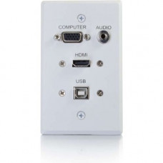 C2g HDMI, VGA, 3.5mm Audio and USB Pass Through Single Gang Wall Plate - White - 1-gang - White - 1 x HDMI Port(s) - 1 x Mini-phone Port(s) - 1 x VGA Port(s) 39706