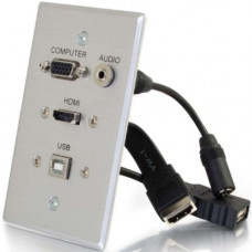 C2g HDMI, VGA, 3.5mm Audio and USB Pass Through Wall Plate - Single Gang - 1-gang - Aluminum - 1 x HDMI Port(s) - 1 x Mini-phone Port(s) - 1 x VGA Port(s) 39707