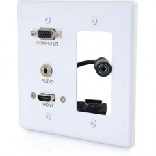 C2g Decorative Dual Gang VGA, 3.5mm Audio and HDMI Wall Plate White - 2-gang - White - Aluminum, Polyvinyl Chloride (PVC) - 1 x HDMI Port(s) - 1 x Mini-phone Port(s) - 1 x VGA Port(s) 39877