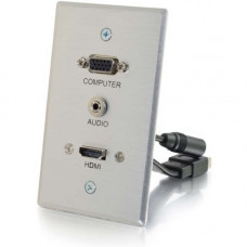 C2g HDMI & VGA 3.5mm Pass Through Wall Plate - Single Gang - 1-gang - Aluminum - Aluminum - 1 x HDMI Port(s) - 1 x Mini-phone Port(s) - 1 x VGA Port(s) 60144