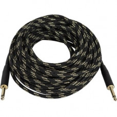 Monoprice 50ft. Cloth Series 1/4 inch T/S Male 20AWG Instrument Cable - Black & Gold - 50 ft 6.35mm Audio Cable for Guitar, Audio Device - First End: 1 x 6.35mm Male Audio - Second End: 1 x 6.35mm Male Audio - Shielding - Gold Plated Connector - Black