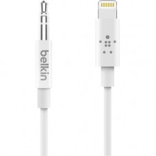 Belkin 3.5 mm Audio Cable With Lightning Connector - 2.95 ft Lightning/Mini-phone Audio Cable for Audio Device - First End: 1 x Lightning Male Proprietary Connector - Second End: 1 x 3.5mm Male Audio - White AV10172BT03-WHT