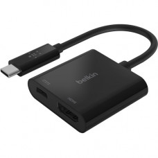 Belkin USB-C to HDMI + Charge Adapter - 1 x Type C Male USB - 1 x HDMI Female Digital Audio/Video, 1 x USB Type C Female Power - 3840 x 2160 Supported AVC002BTBK