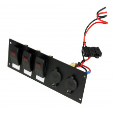 Havis 2 Lighter Plug Outlet W/ 3 Switch Cut Outs & Label Cutouts - Lighter plug outlet - TAA Compliance C-LP2-PS3/L