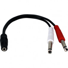 Qvs 3.5mm Female to Dual-1/4 TS Male Adaptor Cable - 6.35mm/Mini-phone Audio Cable for Audio Device - First End: 1 x Mini-phone Female Stereo Audio - Second End: 2 x 6.35mm Male Stereo Audio - Black - 1 CC399TS-Y