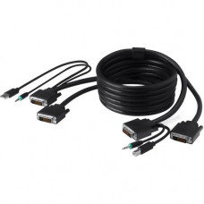 Belkin KVM Cable - 15 ft KVM Cable for KVM Switch, Server, Audio/Video Device - First End: 1 x Type A Male USB, First End: 2 x DVI (Dual-Link) Male Video, First End: 1 x Mini-phone Male Stereo Audio - Second End: 2 x DVI-D Male Digital Video, Second End: 