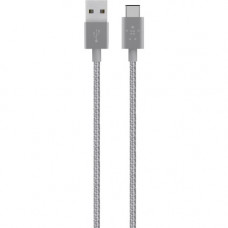 Belkin MIXIT&uarr; Metallic USB-C to USB-A Charge Cable - 4 ft USB Data Transfer Cable for Notebook - First End: 1 x Type A Male USB - Second End: 1 x Type C Male USB - Gray F2CU060BT04-GRY