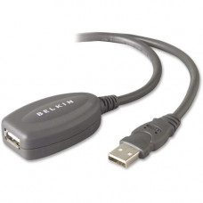 Belkin 16&#39;&#39; USB Extension Cable - 16 ft USB Data Transfer Cable - First End: 1 x Type A Male USB - Second End: 1 x Type A Female USB - Extension Cable - Gray - 1 Pack - TAA Compliance F3U130-16