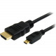 Startech.Com 6 ft High Speed HDMI Cable with Ethernet - HDMI to HDMI Micro - M/M - HDMI - 6ft - 1 x HDMI Male Digital Audio/Video - 1 x HDMI (Micro Type D) Male Digital Audio/Video - Gold-plated Connectors - Black - RoHS Compliance HDMIADMM6