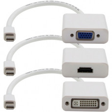 AddOn 3-Piece Bundle of 8in Mini-DisplayPort Male to DVI, HDMI, and VGA Female White Adapter Cables - 100% compatible and guaranteed to work - TAA Compliance MDP2VGA-HDMI-DVI-W