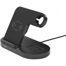 Naxa 3-in-1 Smart Wireless Charging System - Wireless - 2 Slot - Qi - Charging Capability - USB Type A, USB Type C - 2 x USB - Black NAP-5003