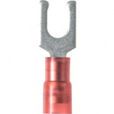 Panduit Terminal Connector - 100 Pack - 1 x Fork Terminal - Tin - Red - TAA Compliance PN18-10LF-C