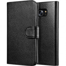 I-Blason SUP LeatherBook Carrying Case (Wallet) Smartphone - Black - Scratch Resistant Interior, Shock Absorbing Interior, Abrasion Resistant Interior - Synthetic Leather - 6.2" Height x 3.6" Width x 0.7" Depth S7E-LEATHER-BK