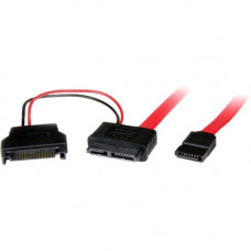 Startech.Com 0.5m Slimline SATA Female to SATA with SATA Power Cable Adapter - SATA for Optical Drive - 0.5m - 1 Pack - 1 x Female SATA - 1 x Female SATA, 1 x Female SATA - Red - RoHS Compliance SLSATAF50CMS