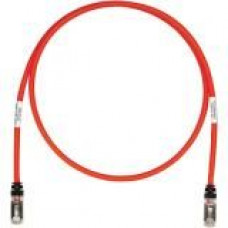 Panduit Category 6a Network Patch Cable - 12 ft Category 6a Network Cable for Network Device - First End: 1 x RJ-45 Male Network - Second End: 1 x RJ-45 Male Network - Patch Cable - Shielding - Gold Plated Contact - Red, Black - 1 Pack - TAA Compliance ST