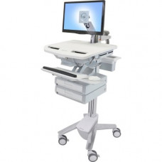 Ergotron StyleView Cart with LCD Arm, 2 Drawers - Up to 24" Screen Support - 39 lb Load Capacity - 50.5" Height x 17.5" Width x 31" Depth - Floor Stand - Aluminum - White, Gray SV43-1220-0