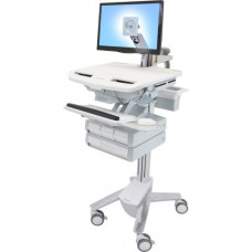Ergotron StyleView Cart with LCD Arm, 4 Drawers - Up to 24" Screen Support - 38 lb Load Capacity - 50.5" Height x 17.5" Width x 31" Depth - Floor Stand - Aluminum - White, Gray SV43-1240-0