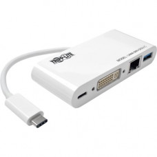 Tripp Lite USB C to DVI Multiport Video Adapter Converter w/ USB-A Hub, USB-C PD Charging, Gigabit Ethernet Port , Thunderbolt 3 Compatible, USB Type C to DVI, USB Type-C - for Notebook/Tablet PC/Desktop PC - USB Type C - 2 x USB Ports - 2 x USB 3.0 - Net