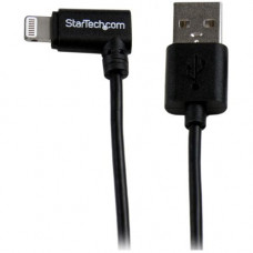 Startech.Com 1m (3ft) Angled Black Apple 8-pin Lightning Connector to USB Cable for iPhone / iPod / iPad - 3.28 ft Lightning/USB Data Transfer Cable for iPad, iPhone, iPod, Cellular Phone - First End: 1 x Lightning Male Proprietary Connector - Second End: