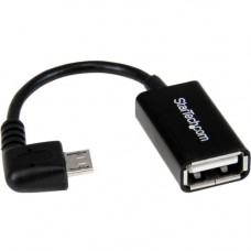 Startech.Com 5in Right Angle Micro USB to USB OTG Host Adapter M/F - 5" USB Data Transfer Cable for Cellular Phone, Tablet, Digital Text Reader, Keyboard/Mouse, Flash Drive - First End: 1 x Type A Female USB - Second End: 1 x Type B Male Micro USB - 