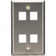 Black Box Stainless Steel Wallplate, Keystone, Single-Width, 4-Punch - 4 x Socket(s) - 1-gang - Stainless Steel WP373