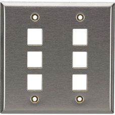 Black Box Keystone Wallplate - Stainless Steel, Double-Gang, 6-Port - 6 x Total Number of Socket(s) - 2-gang - Stainless Steel - TAA Compliant WP375