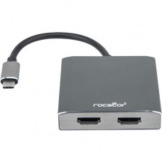 Rocstor Premium USB-C to Dual HDMI Multi Monitor Adapter - 4K 30Hz - USB Type- C 2-Port MST Hub - for Mac and Windows - 4Kx2K Resolutions up to 3840x2160 @ 30Hz - for MacBook Pro, Notebook/Desktop PC - USB-C to 2x HDMI Splitter - ALUMINUM DUAL HDMI ADAPTE