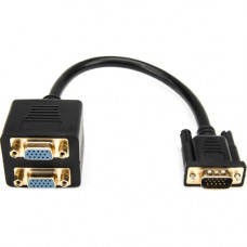 Rocstor Premium 1 ft VGA to 2x VGA Video Splitter Cable M/F - DB-15 Male - DB-15 Female - Black - 1 ft VGA Video Cable for Monitor, Video Device - First End: 1 x HD-15 Male VGA - Second End: 2 x HD-15 Female VGA - Splitter Cable - Gold Plated Connector - 