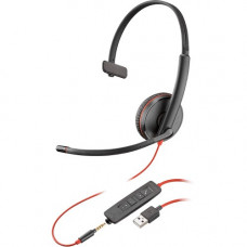 Plantronics Blackwire C3215 Headset - Mono - Black - USB Type A, Mini-phone - Wired - 20 Hz - 20 kHz - Over-the-head - Monaural - Supra-aural - Noise Cancelling Microphone - TAA Compliance 209746-22