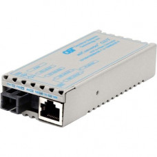 Omnitron Systems miConverter 10/100/1000 Gigabit Ethernet Single-Fiber Media Converter RJ45 SC Single-Mode BiDi 20km - 1 x 10/100/1000BASE-T; 1 x 1000BASE-BX-D (1550/1310); US AC Powered; Lifetime Warranty - RoHS, WEEE Compliance 1231-1-1