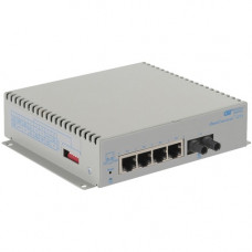 Omnitron Systems OmniConverter Unmanaged Gigabit, SM ST, RJ-45, Ethernet Fiber Switch - 4 x 10/100/1000BASE-T, 1 x 1000BASE-X, DC Power, 5 Year Warranty 2861-1-14-9Z