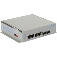 Omnitron Systems OmniConverter Unmanaged Gigabit, 2xSFP, RJ-45, Ethernet Fiber Switch - 4 x 10/100/1000BASE-T, 2 x 1000BASE-X, AC Power, 5 Year Warranty 2879-0-24-1Z
