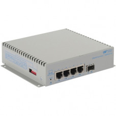 Omnitron Systems OmniConverter Unmanaged Industrial Gigabit High Power 60W PoE, SFP, RJ-45, Ethernet Fiber Switch - 4 x 10/100/1000BASE-T, 1 x 1000BASE-X, DC Power, 5 Year Warranty 3019-0-14-9W