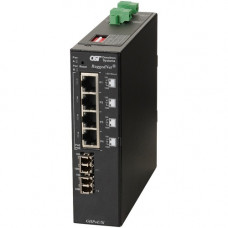 Omnitron Systems RuggedNet Unmanaged Industrial Gigabit High Power 60W PoE, 2xSM LC, RJ-45, Ethernet Fiber Switch - 4 x 10/100/1000BASE-T, 2 x 1000BASE-X, 2xDC Power, 5 Year Warranty 3207-1-24-2Z