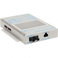 Omnitron Systems OmniConverter 10/100 PoE Ethernet Fiber Media Converter Switch RJ45 ST Multimode 5km Wide Temp - 1 x 10/100BASE-TX; 1 x 100BASE-FX; US AC Powered; Lifetime Warranty - RoHS, WEEE Compliance 9300-0-11W