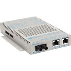 Omnitron Systems OmniConverter 10/100/1000 PoE+ Gigabit Ethernet Fiber Media Converter Switch RJ45 ST Multimode 550m Wide Temp - 2 x 10/100/1000BASE-T; 1 x 1000BASE-SX; US AC Powered; Lifetime Warranty - RoHS, WEEE Compliance 9420-0-21W