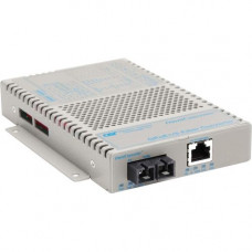 Omnitron Systems OmniConverter 10/100/1000 PoE+ Gigabit Ethernet Fiber Media Converter Switch RJ45 SC Multimode 550m Wide Temp - 1 x 10/100/1000BASE-T; 1 x 1000BASE-SX; US AC Powered; Lifetime Warranty - RoHS, WEEE Compliance 9422-0-11W