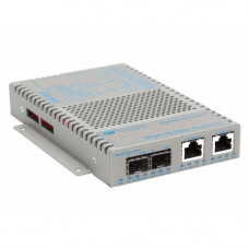 Omnitron Systems OmniConverter 10/100/1000 PoE+ Gigabit Ethernet Fiber Media Converter Switch RJ45 SFP Wide Temp - 2 x 10/100/1000BASE-T; 2 x 100/1000BASE-X (SFP); US AC Powered; Lifetime Warranty 9439-1-21W