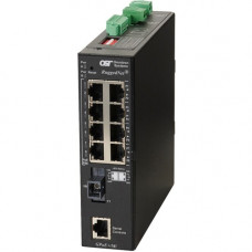Omnitron Systems RuggedNet Managed Industrial Gigabit PoE+, SM SC SF, RJ-45, Ethernet Fiber Switch - 8 x 10/100/1000BASE-T, 1 x 1000BASE-X, 2xDC Power, 5 Year Warranty 9550-1-18-2Z
