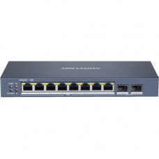 Hikvision 8 Port Gigabit Smart PoE Switch - 8 Ports - Manageable - Gigabit Ethernet - 1000Base-T, 1000Base-X - 2 Layer Supported - Modular - 2 SFP Slots - Power Supply - 120 W Power Consumption - 110 W PoE Budget - Optical Fiber, Twisted Pair - PoE Ports 