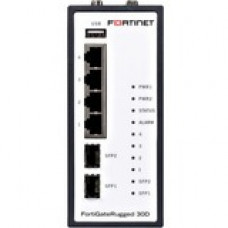 FORTINET FortiGate Rugged FGR-30D Network Security/Firewall Appliance - 4 Port - 1000Base-T, 1000Base-X - Gigabit Ethernet - SHA-256, AES (256-bit) - 80 VPN - 4 x RJ-45 - 2 Total Expansion Slots - 5 Year 24x7 FortiCare and FortiGuard Enterprise Protect - 