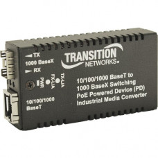 TRANSITION NETWORKS M/GE-xSW-SFP-01-xx-UxX Transceiver/Media Converter - Network (RJ-45) - 1x PoE (RJ-45) Ports - Gigabit Ethernet - 10/100/1000Base-T, 1000Base-X - 1 x Expansion Slots - SFP (mini-GBIC) - 1 x SFP Slots - Rail-mountable, External, Wall Mou