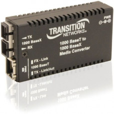 TRANSITION NETWORKS Mini Gigabit Ethernet Media Converter - 1 x Network (RJ-45) - 1 x SC Ports - 10/100/1000Base-T, 1000Base-SX - Wall Mountable, Rack-mountable, Desktop - RoHS, TAA, WEEE Compliance M/GE-T-SX-01-EU