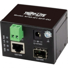 Tripp Lite N785-I01-SFP-DU Transceiver/Media Converter - 1 x Network (RJ-45) - Multi-mode, Single-mode - Gigabit Ethernet - 10/100/1000Base-T, 100/1000Base-X - 1 x Expansion Slots - SFP (mini-GBIC) - 1 x SFP Slots - DIN Rail Mountable - TAA Compliant - TA
